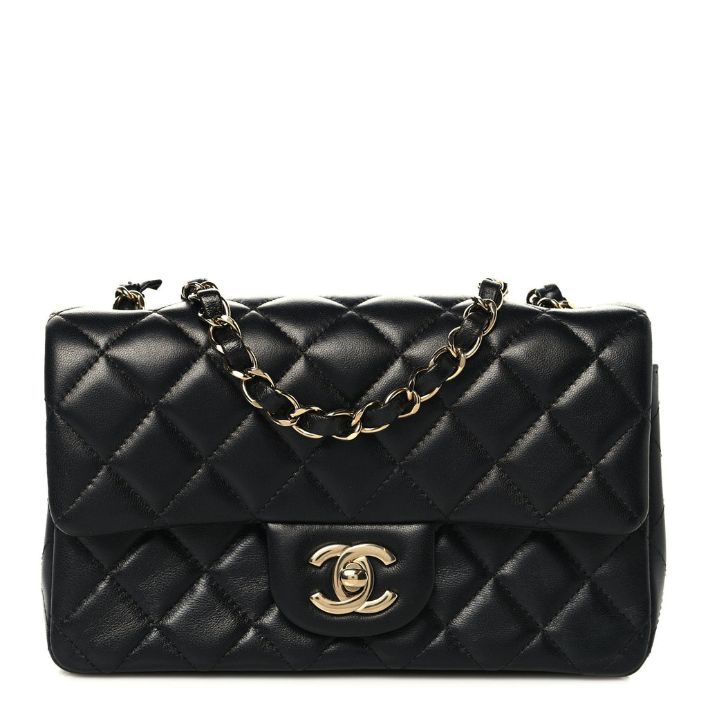 Chanel Lambskin Quilted Mini Rectangular Flap Black