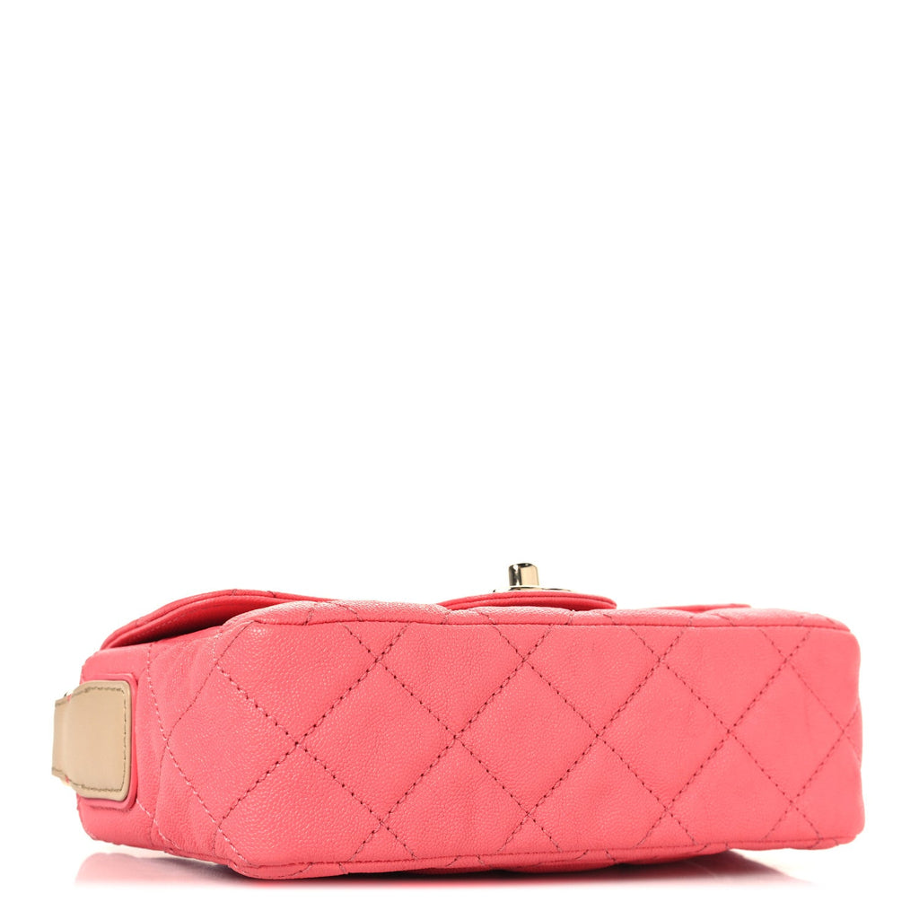 Chanel Iridescent Caviar Quilted Mini Flap With Thick Strap Pink Beige