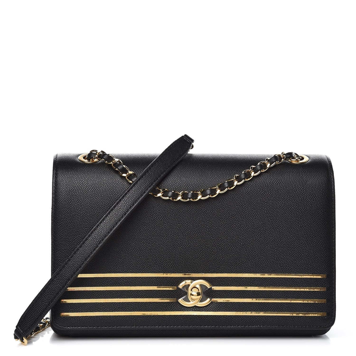 CHANEL Caviar Leather Captain Gold Flap Bag