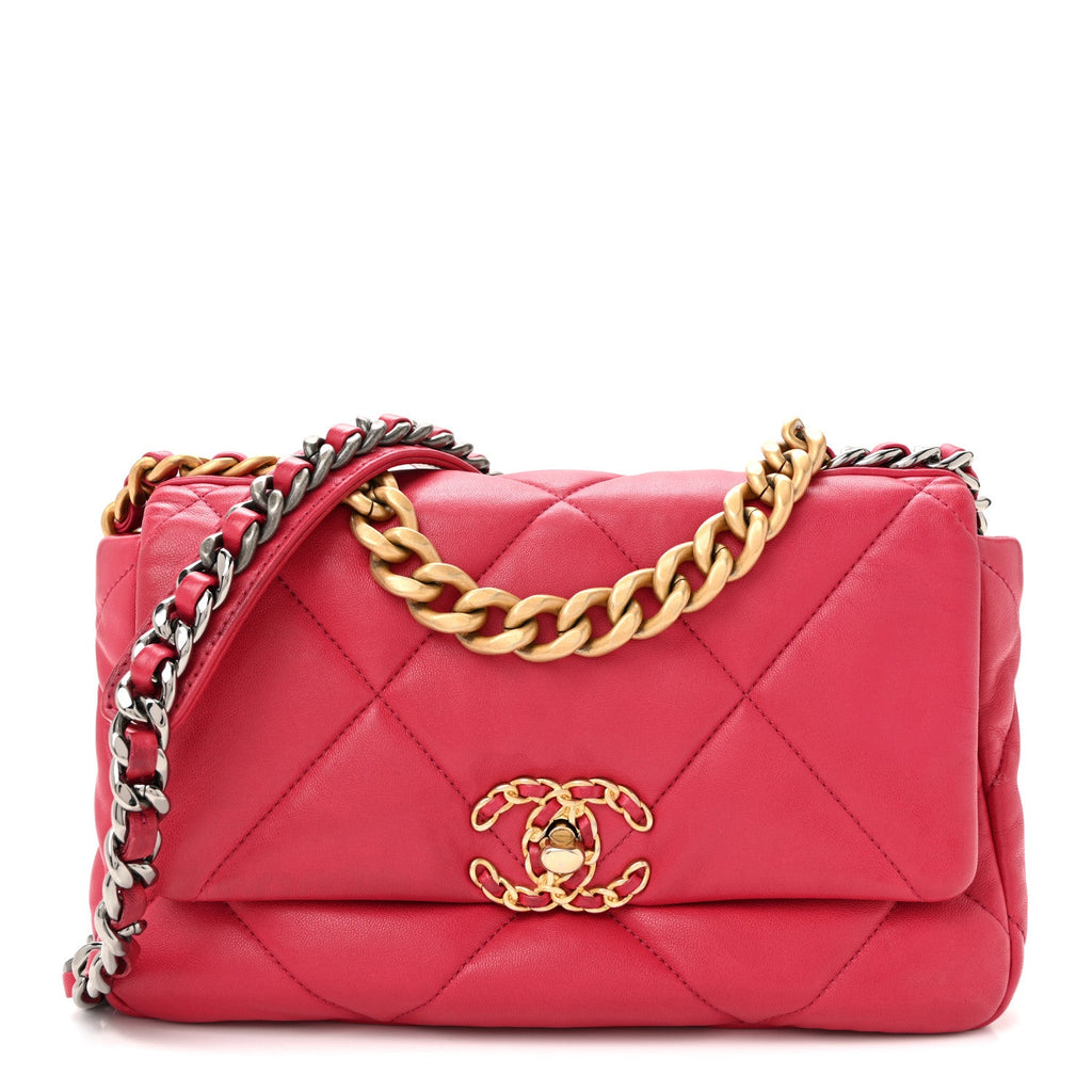 Chanel Lambskin Quilted Medium Chanel 19 Flap Dark Pink