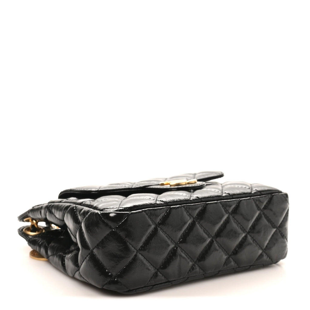 Chanel Shiny Crumpled Calfskin Quilted Small Wavy CC Hobo Black