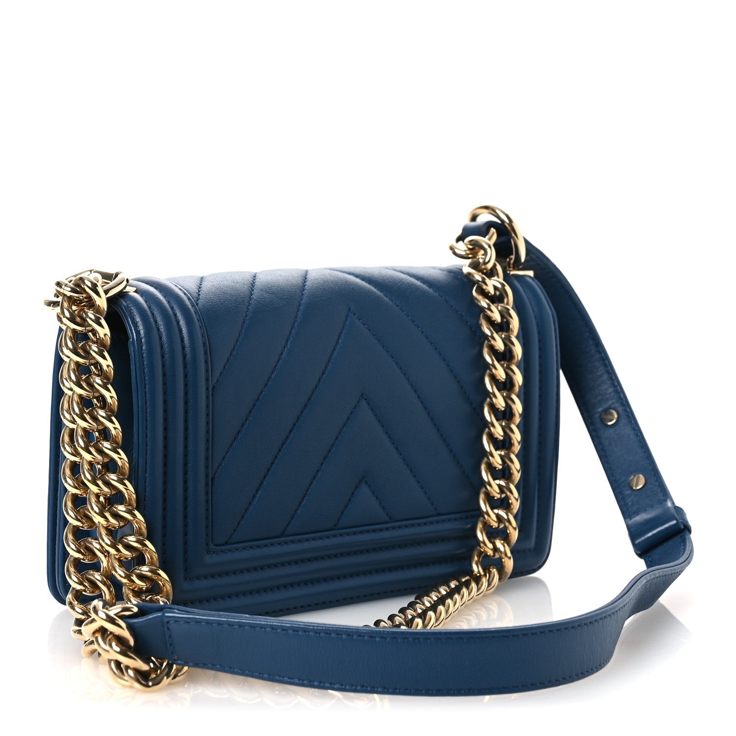 Chanel Calfskin Chevron Quilted Small Boy Flap Blue