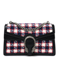 Gucci Vintage Tweed Check Small Dionysus Shoulder Bag White Hibiscus Red Marine