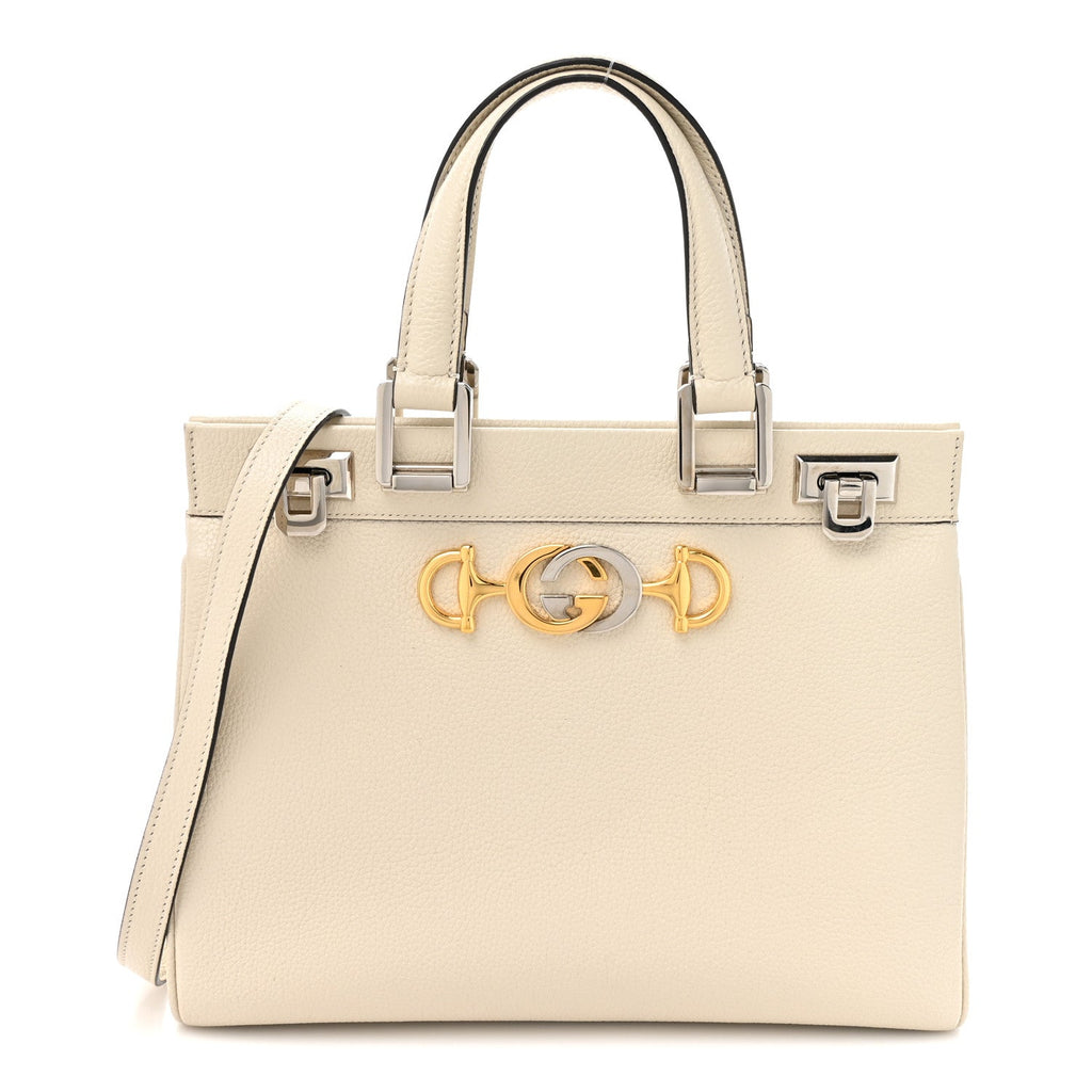 Gucci Grainy Calfskin Small Zumi Top Handle Bag Mystic White