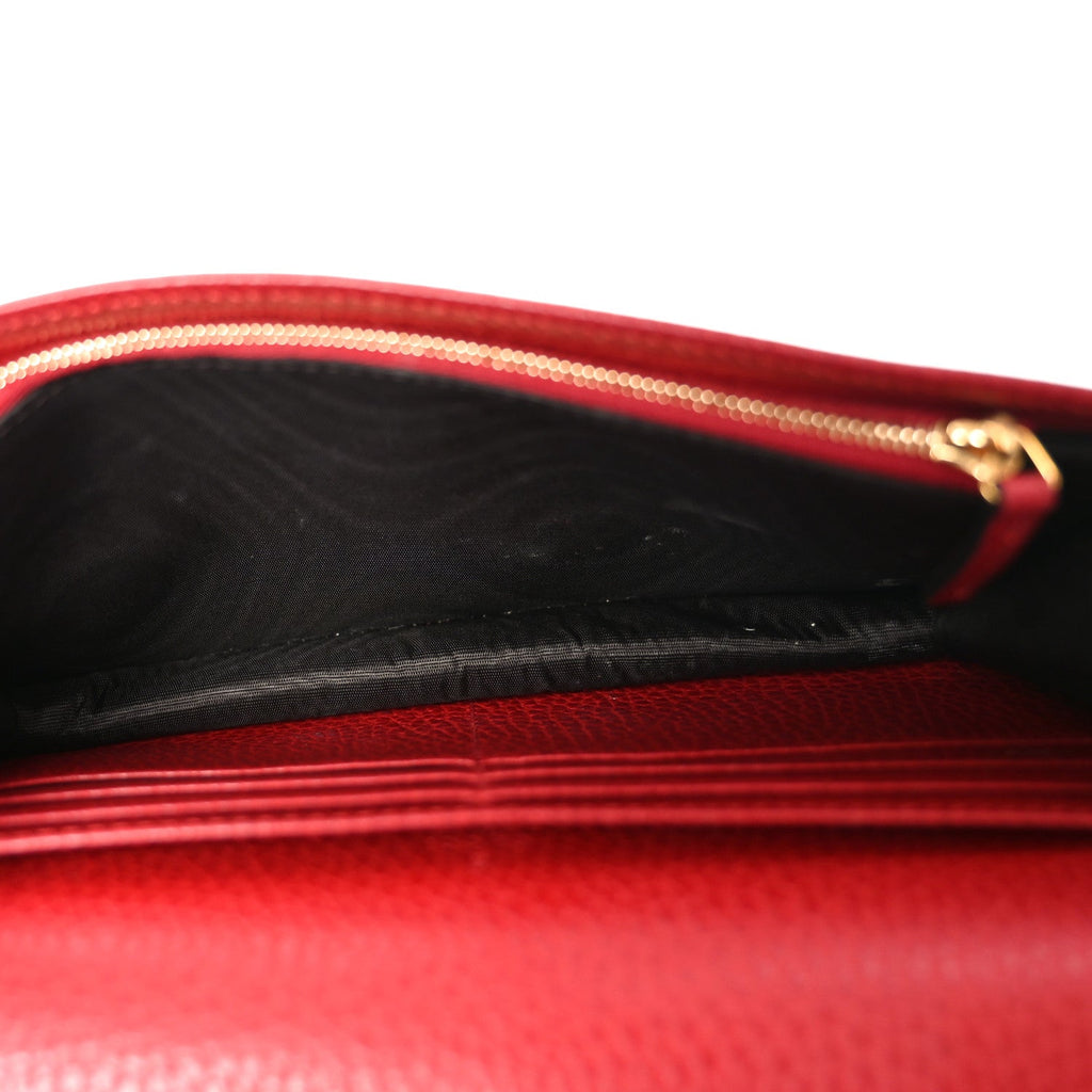 Gucci Dollar Calfskin Mini GG Marmont Chain Wallet Hibiscus Red