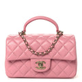 Chanel Lambskin Quilted Mini Top Handle Rectangular Flap Pink