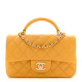 Chanel Lambskin Quilted Mini Top Handle Rectangular Flap Yellow