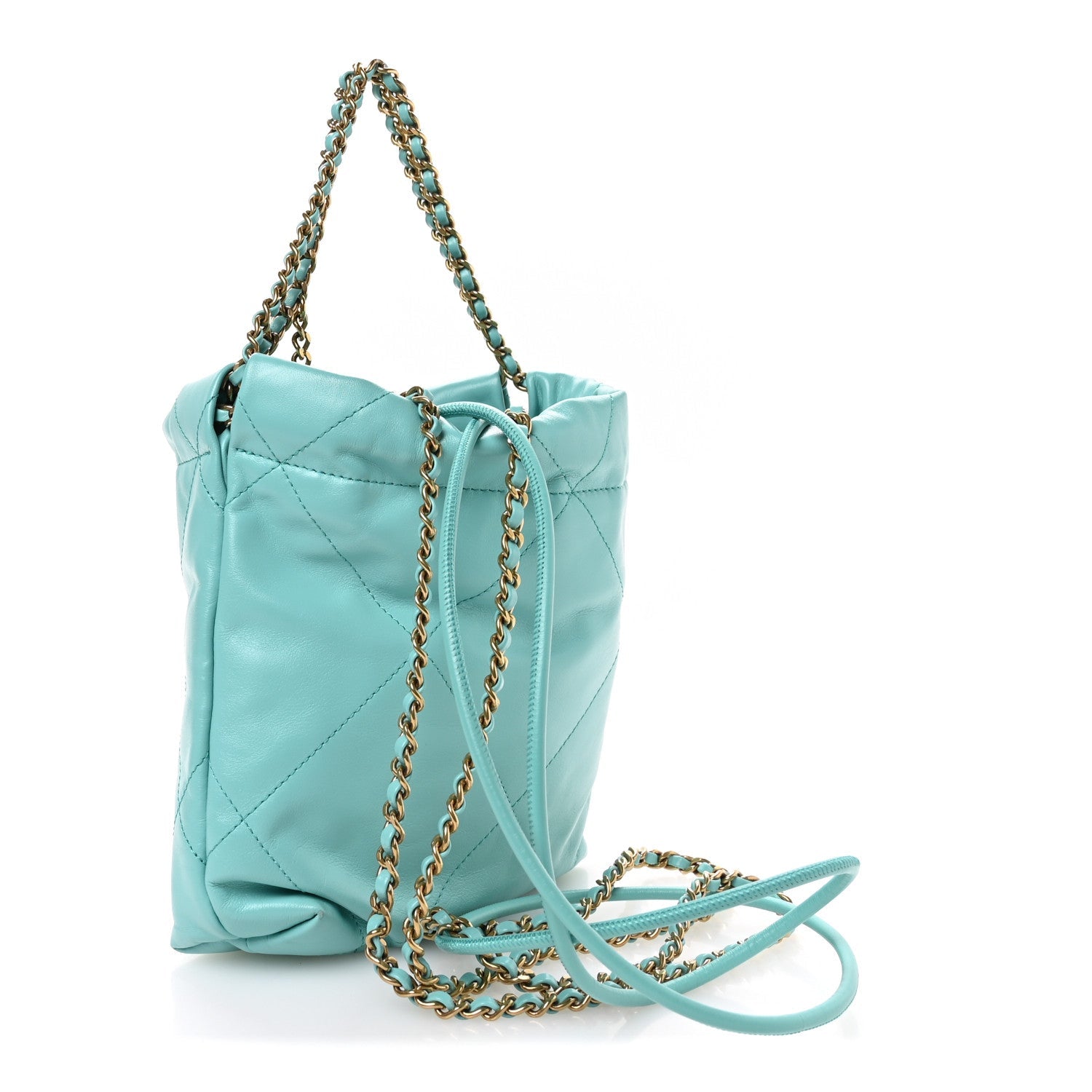 Chanel Shiny Calfskin Quilted Mini Chanel 22 Turquoise