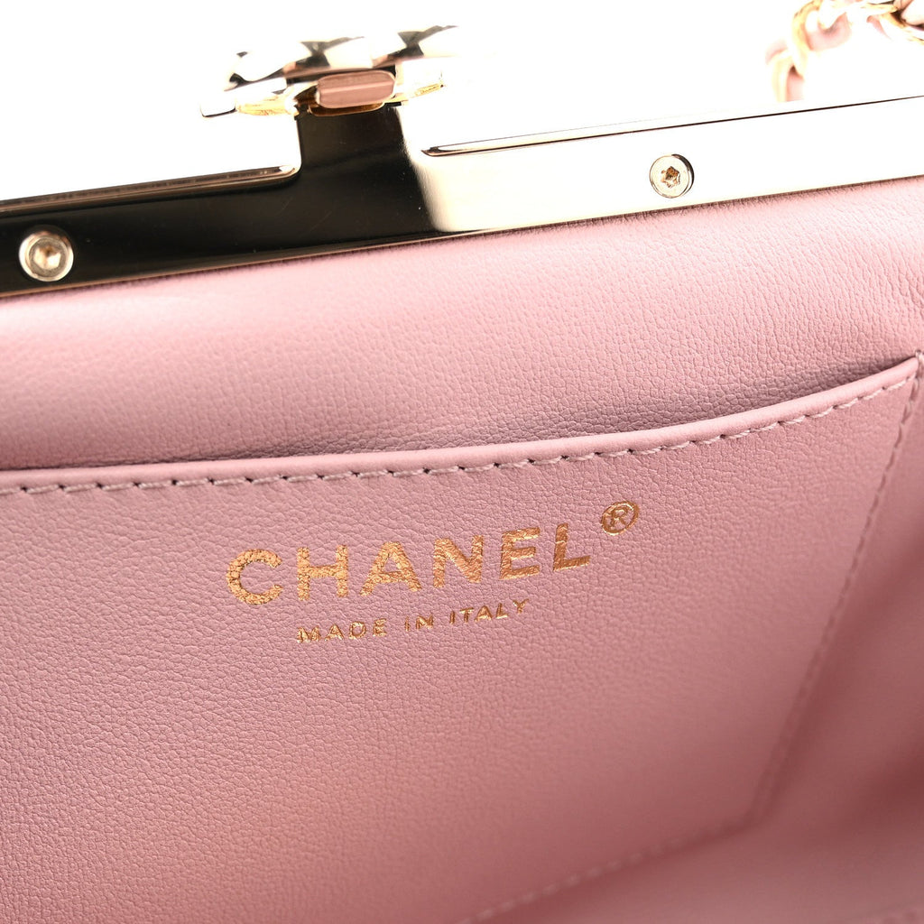 Chanel Lambskin Quilted Chain Frame Clutch Pink