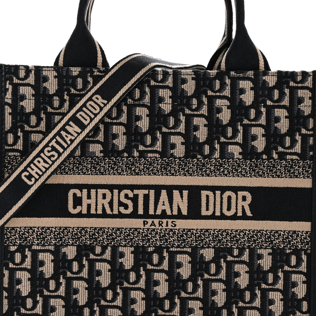 Christian Dior Oblique Calfskin Small Book Tote With Strap Blue Multicolor