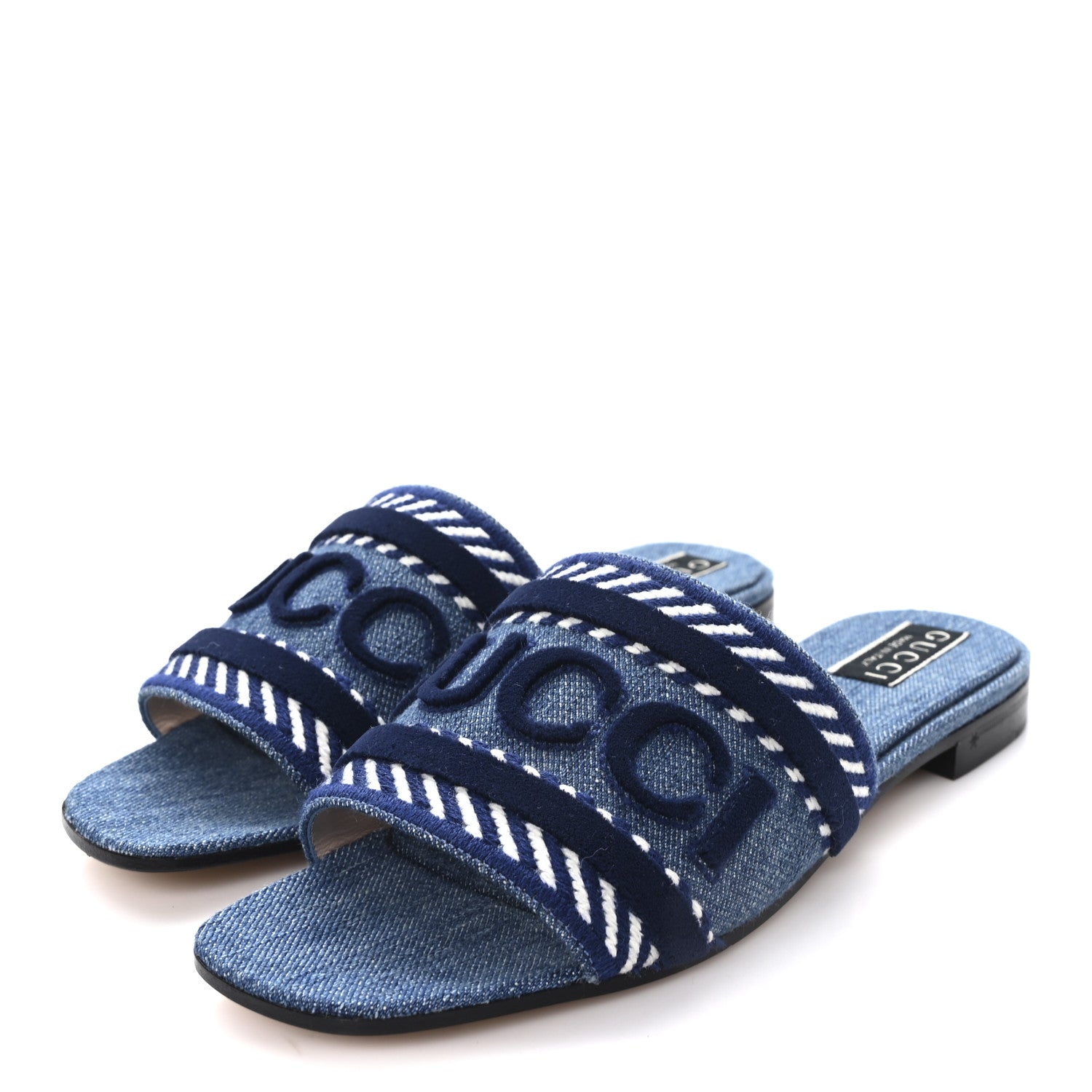 Gucci Plain Spain Denim Logo Slide Sandals 37.5 Light Blue