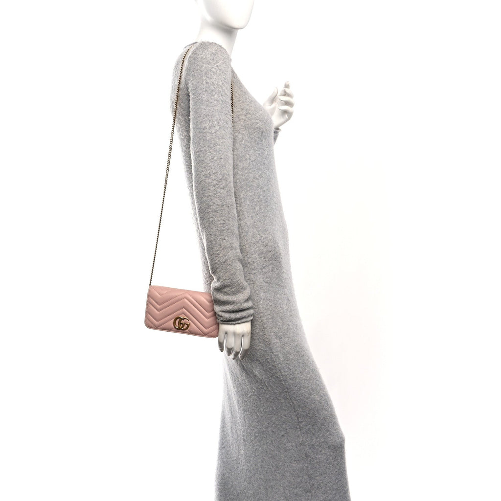Gucci Calfskin Matelasse GG Marmont Mini Bag  Perfect Pink