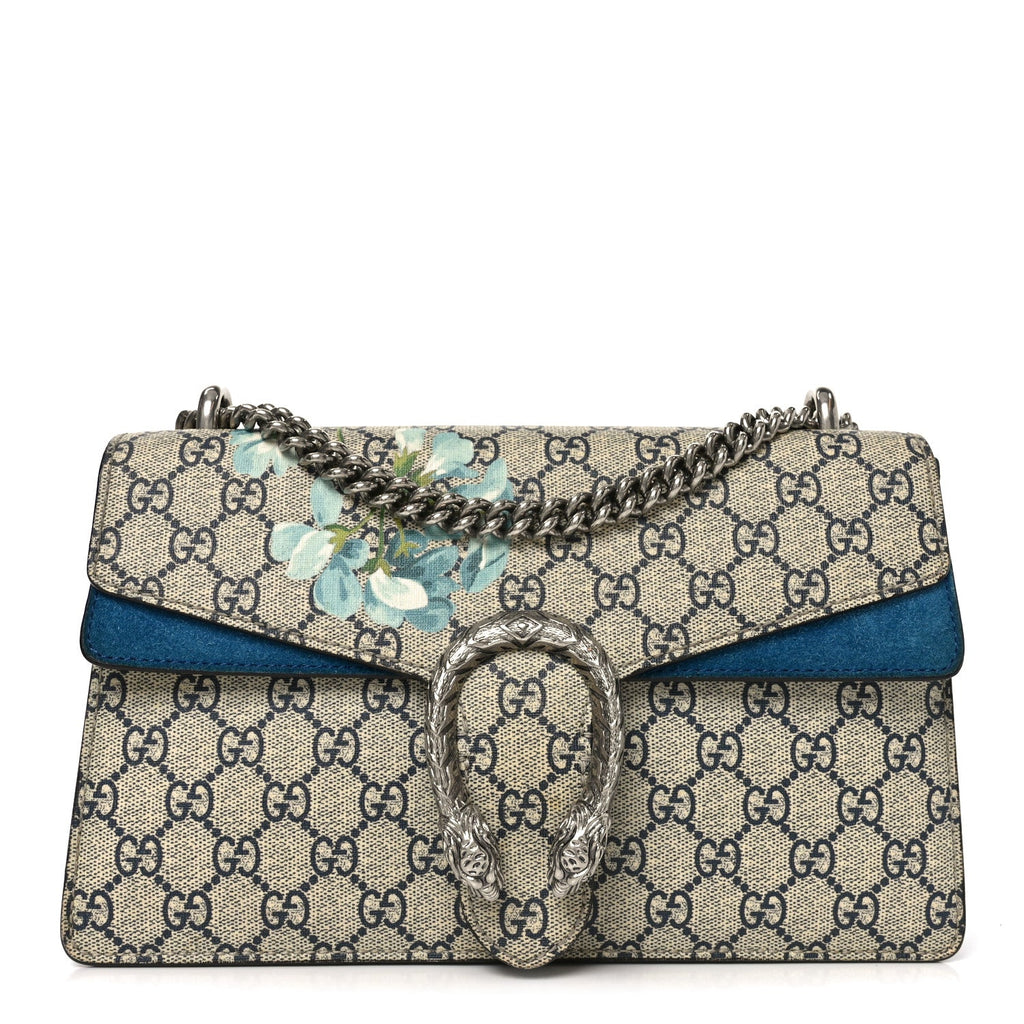 Gucci GG Supreme Monogram Blooms Small Dionysus Shoulder Bag Beige Navy Vintage Blue