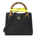 Gucci Wonka Grain Calfskin Mini Diana Tote Bag Black Yellow Fluo