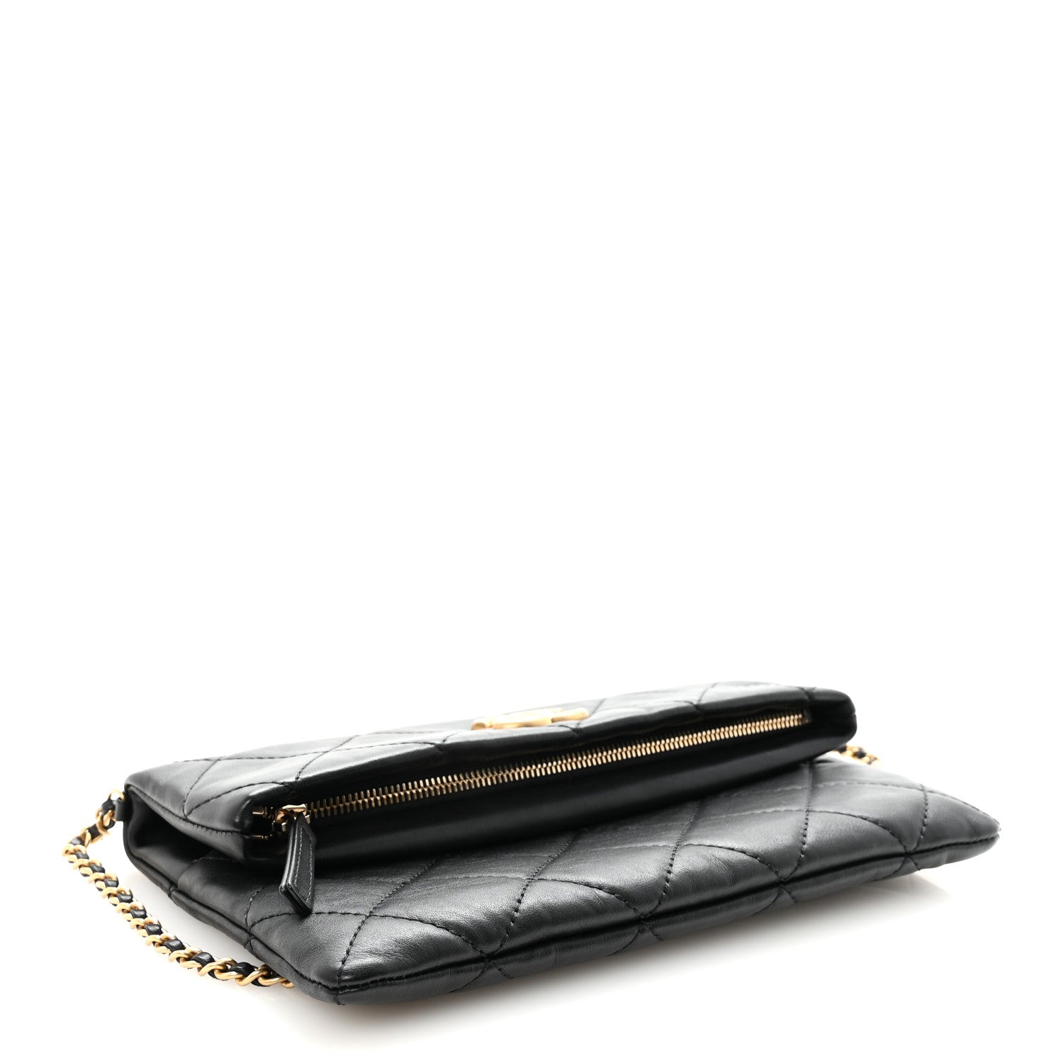 Chanel Calfskin Quilted Fold Over Clutch Black