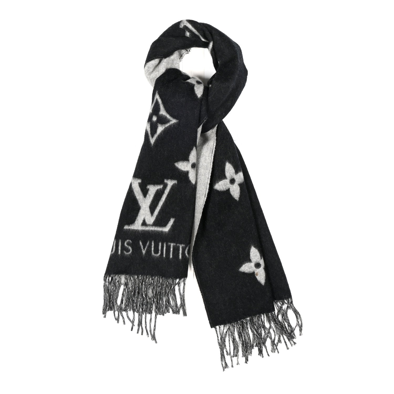 Louis Vuitton Cashmere Monogram Reykjavik Scarf Black