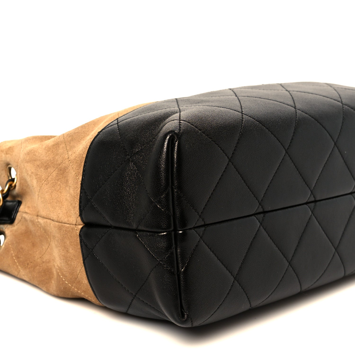 Chanel Suede Calfskin Shiny Lambskin Quilted Small Coco Base Shopping Bag Beige Black