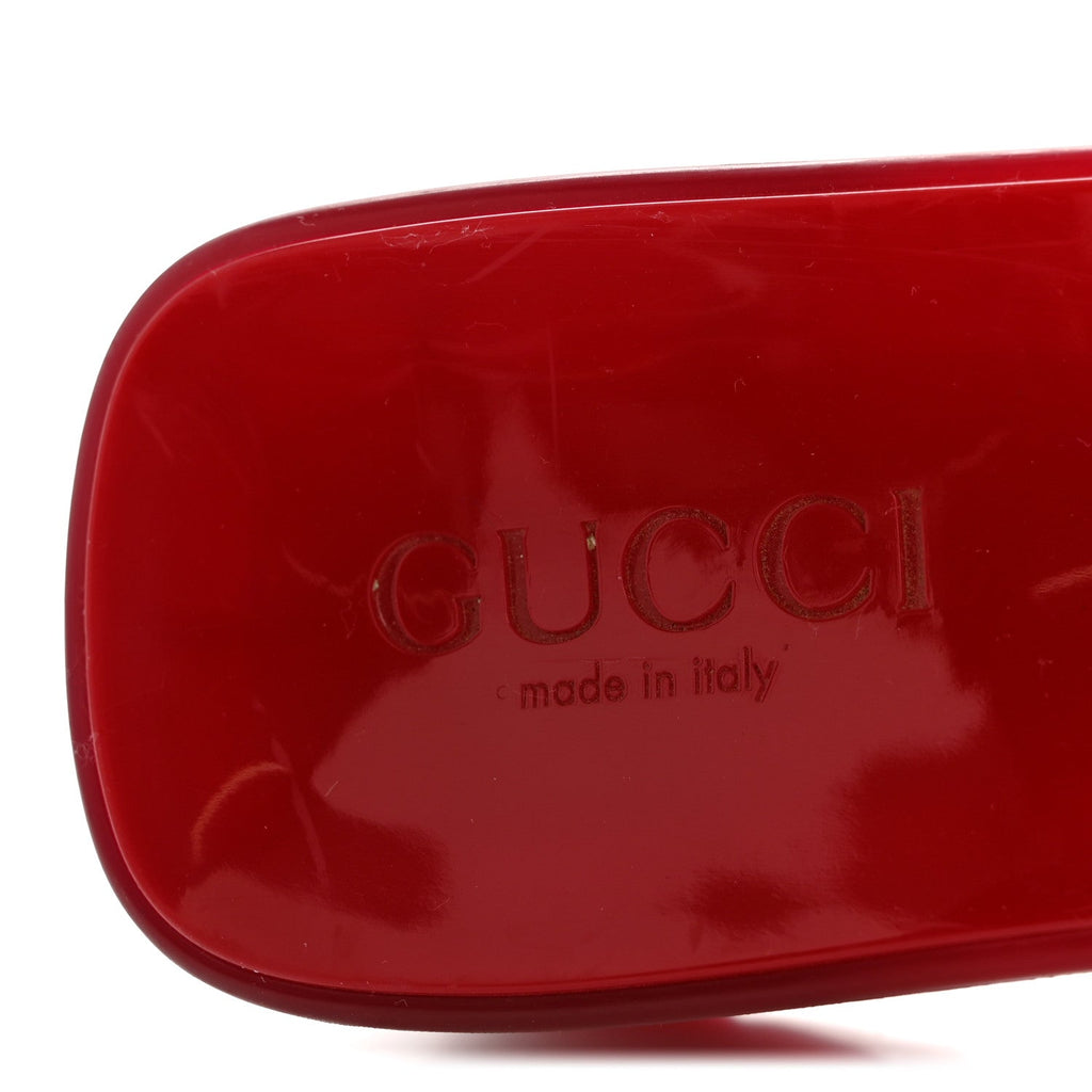 Gucci Rubber Gucci Logo Womens Platform 20/60mm Slide Sandals 38 Transparent Hibiscus Red