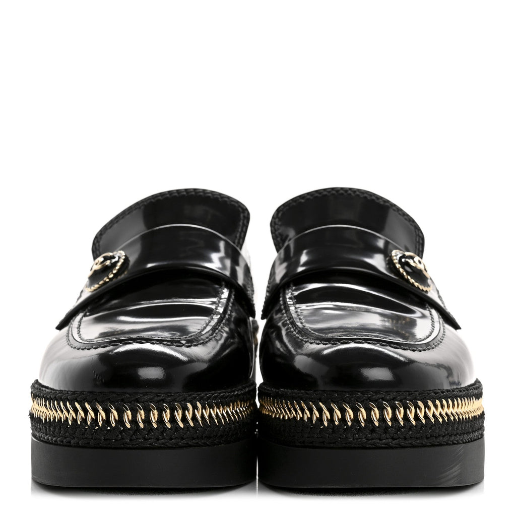 Chanel Shiny Calfskin Platform Loafers 37 Black