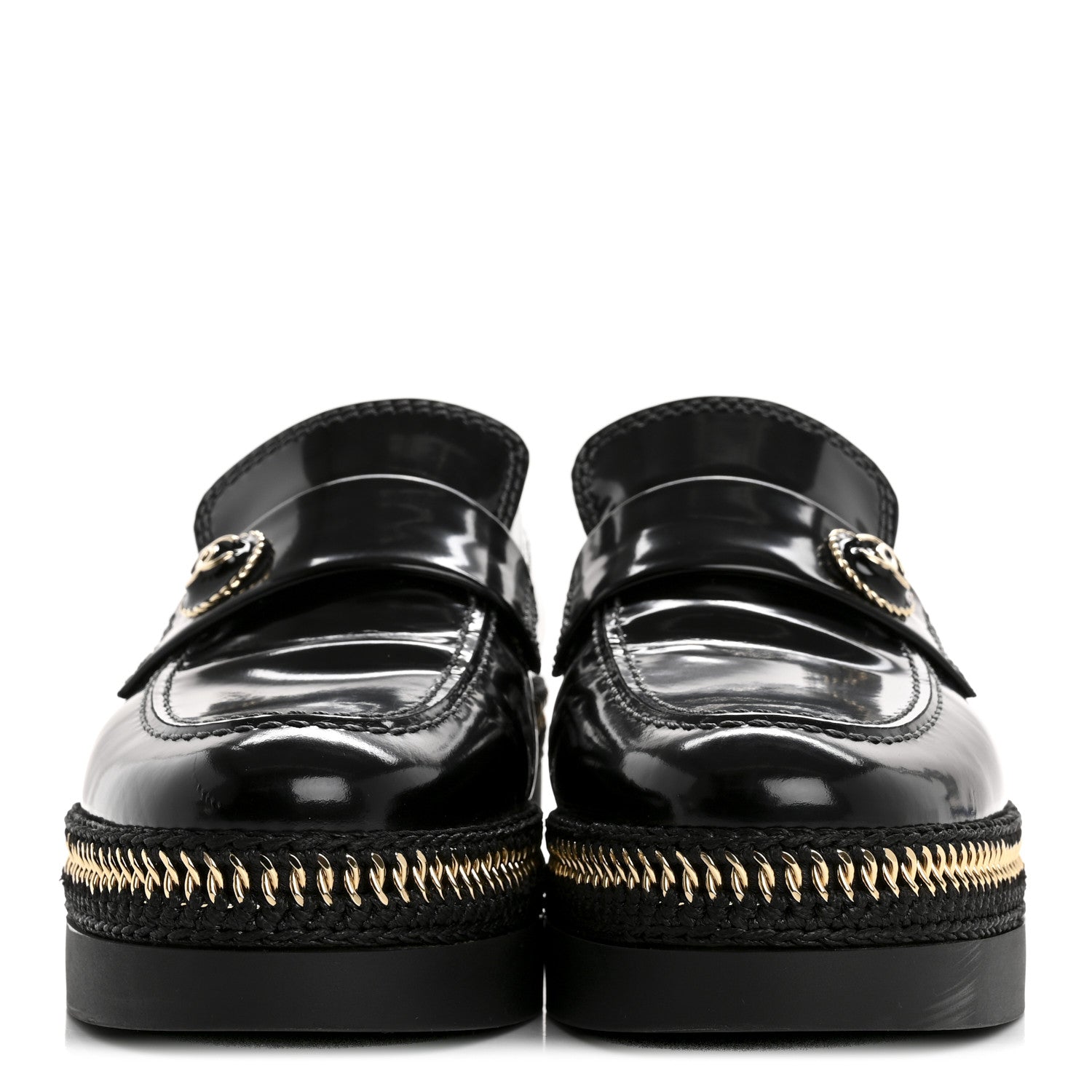 Chanel Shiny Calfskin Platform Loafers 37 Black