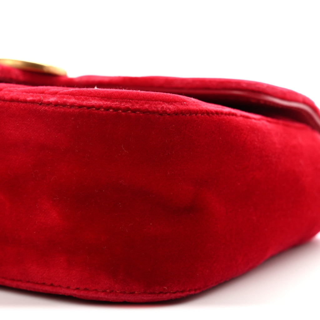 Gucci Velvet Matelasse Mini GG Marmont Shoulder Bag Hibiscus Red