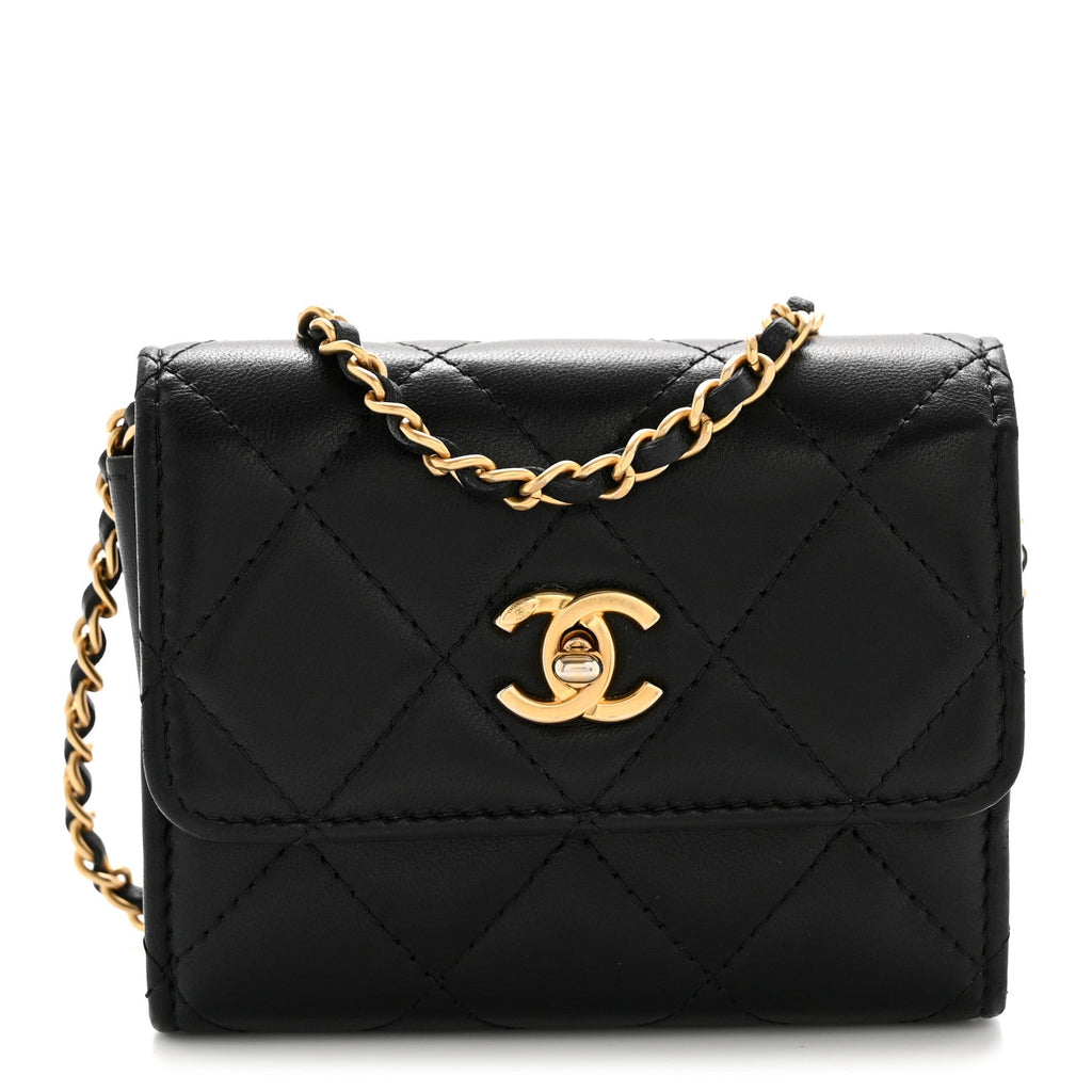 Chanel Lambskin Quilted Pearl Crush Clutch With Chain Black