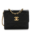 Chanel Lambskin Quilted Pearl Crush Clutch With Chain Black