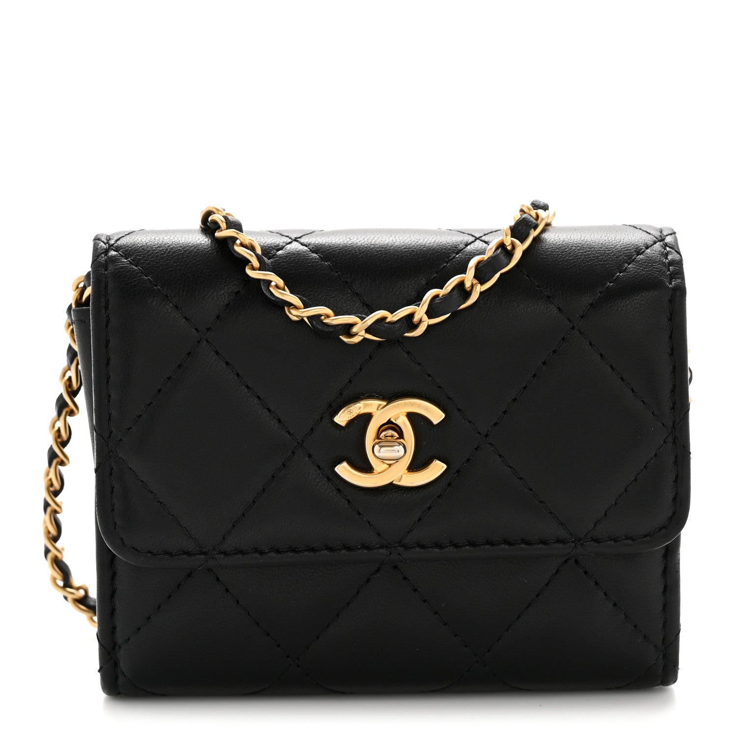 Chanel Lambskin Quilted Pearl Crush Clutch With Chain Black