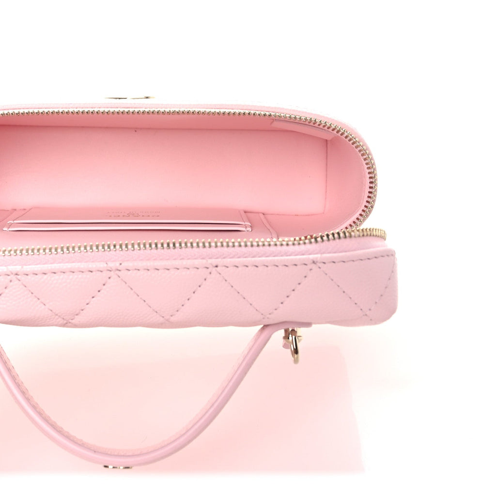 Caviar Quilted Top Handle Slim Vanity With Chain Light Pink