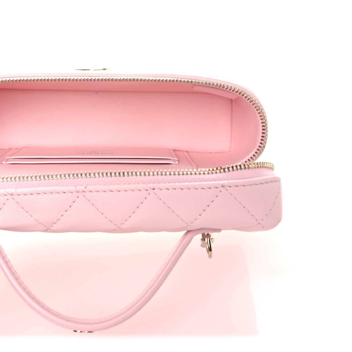 Caviar Quilted Top Handle Slim Vanity With Chain Light Pink