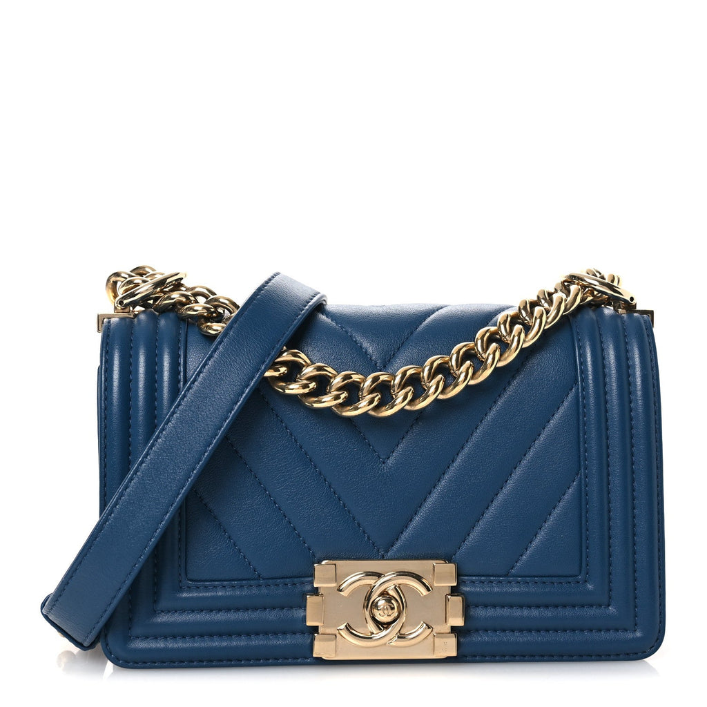 Chanel Calfskin Chevron Quilted Small Boy Flap Blue