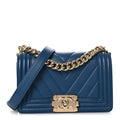 Chanel Calfskin Chevron Quilted Small Boy Flap Blue