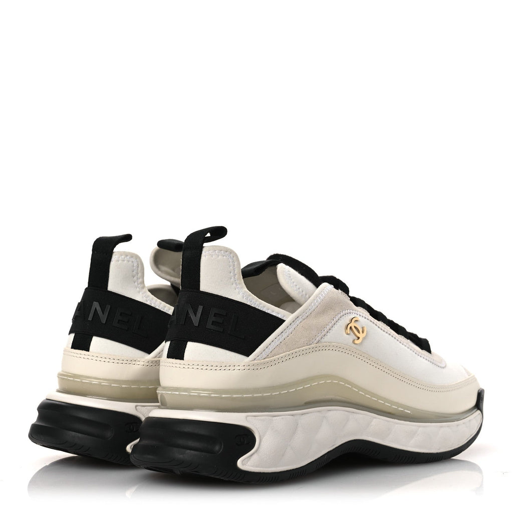 Chanel Velvet Calfskin Mixed Fibers CC Sneakers 40.5 Ivory Black