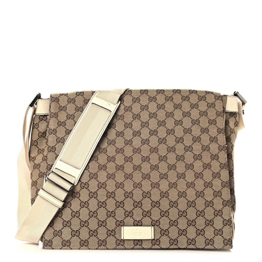 Gucci GG Monogram Medium Flap Messenger Bag Beige