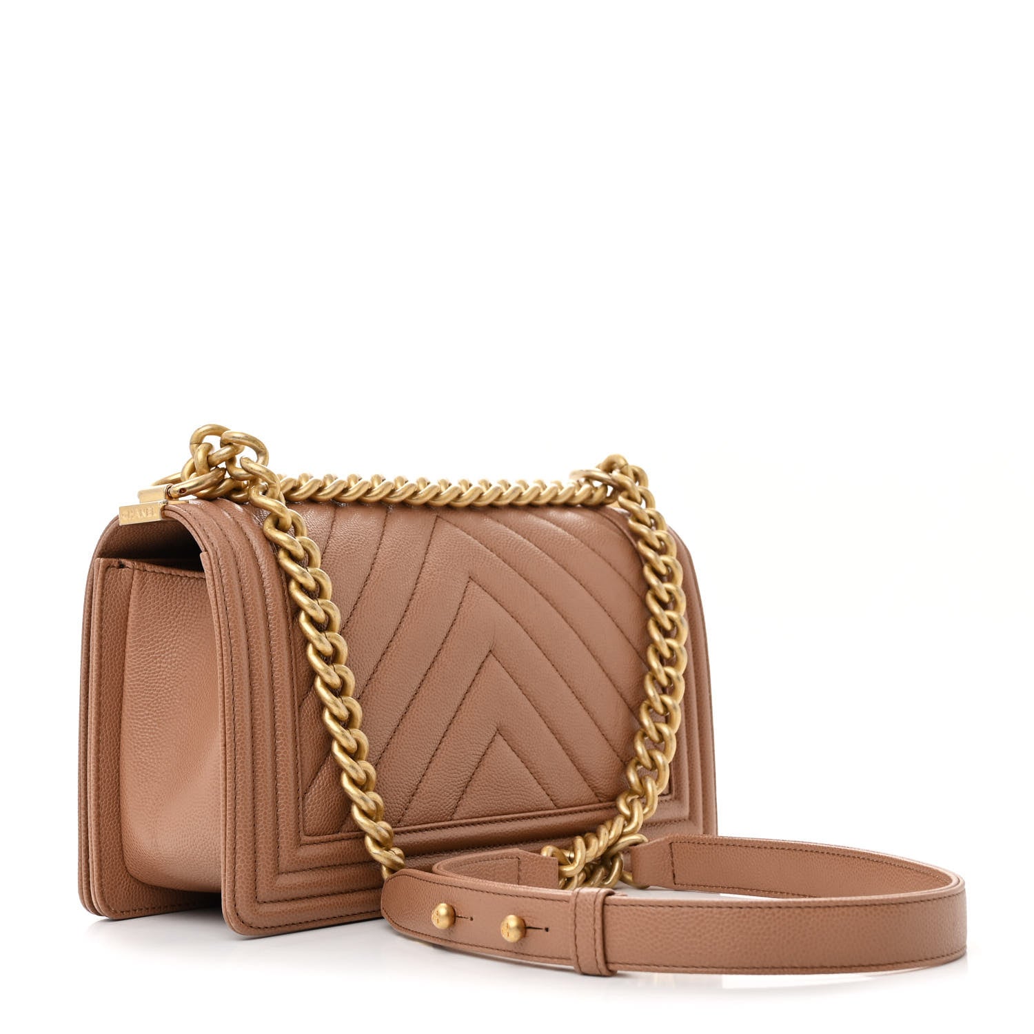 Chanel Caviar Chevron Quilted Medium Boy Flap Brown