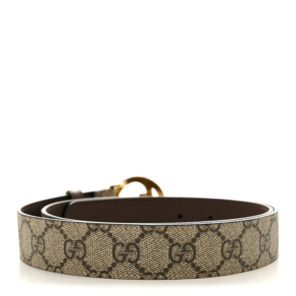 Gucci GG Supreme Monogram Textured Dollar Calfskin Blondie 30mm Belt 95 38 Beige Ebony New Acero