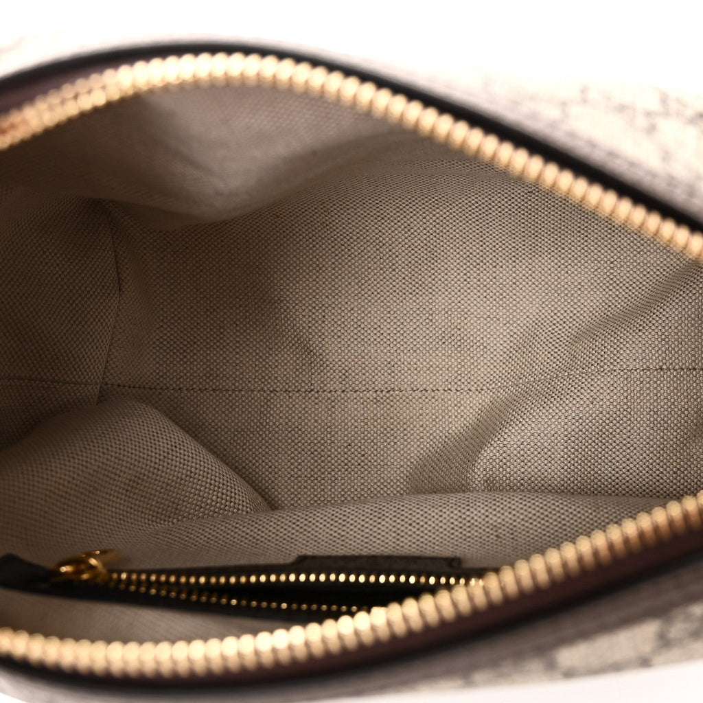 Gucci GG Supreme Monogram Textured Calfskin Web Super Mini Ophidia Shoulder Bag Beige Ebony New Acero