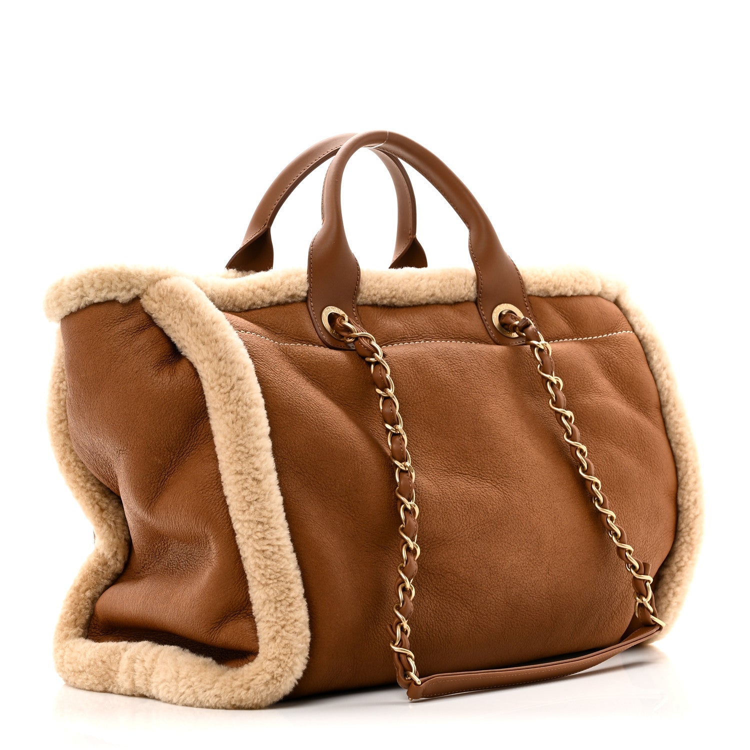 Chanel Lambskin Shearling Medium Deauville Tote Brown