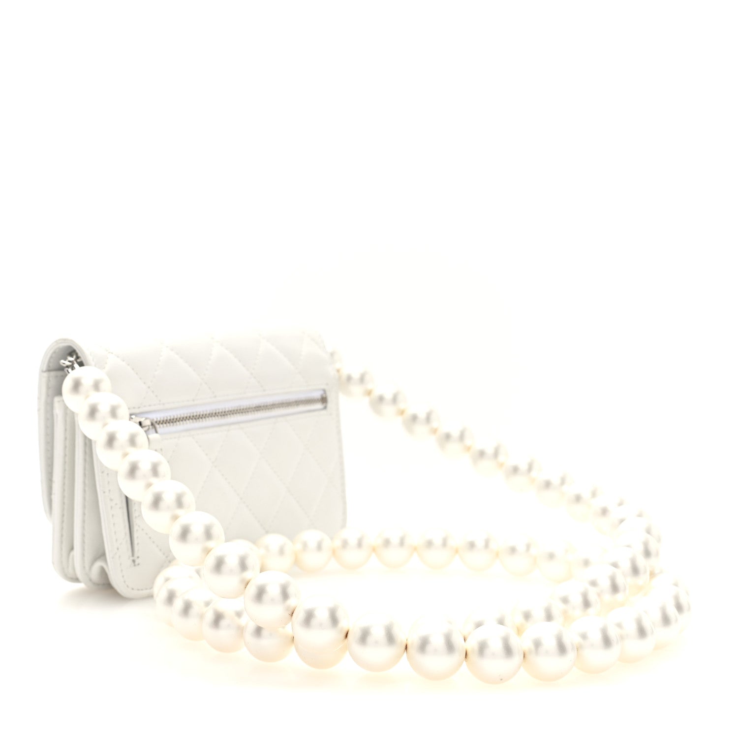 Chanel Lambskin Quilted Mini Pearl Wallet On Chain WOC White