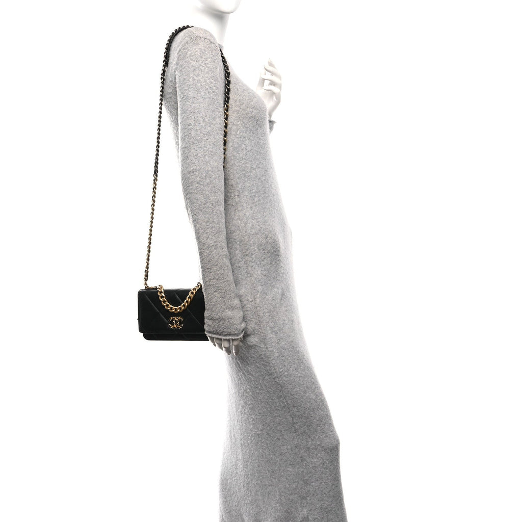 Chanel Lambskin Quilted Chanel 19 Wallet On Chain WOC Black