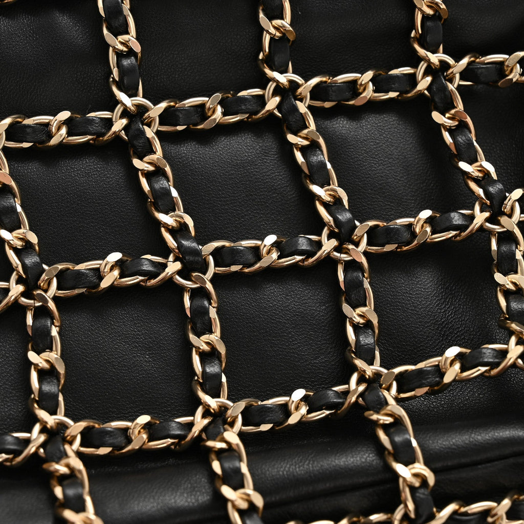 Chanel Lambskin Chain Frame Shoulder Bag Black