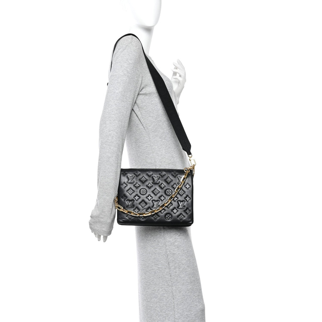 Louis Vuitton Lambskin Embossed Monogram Coussin PM Black