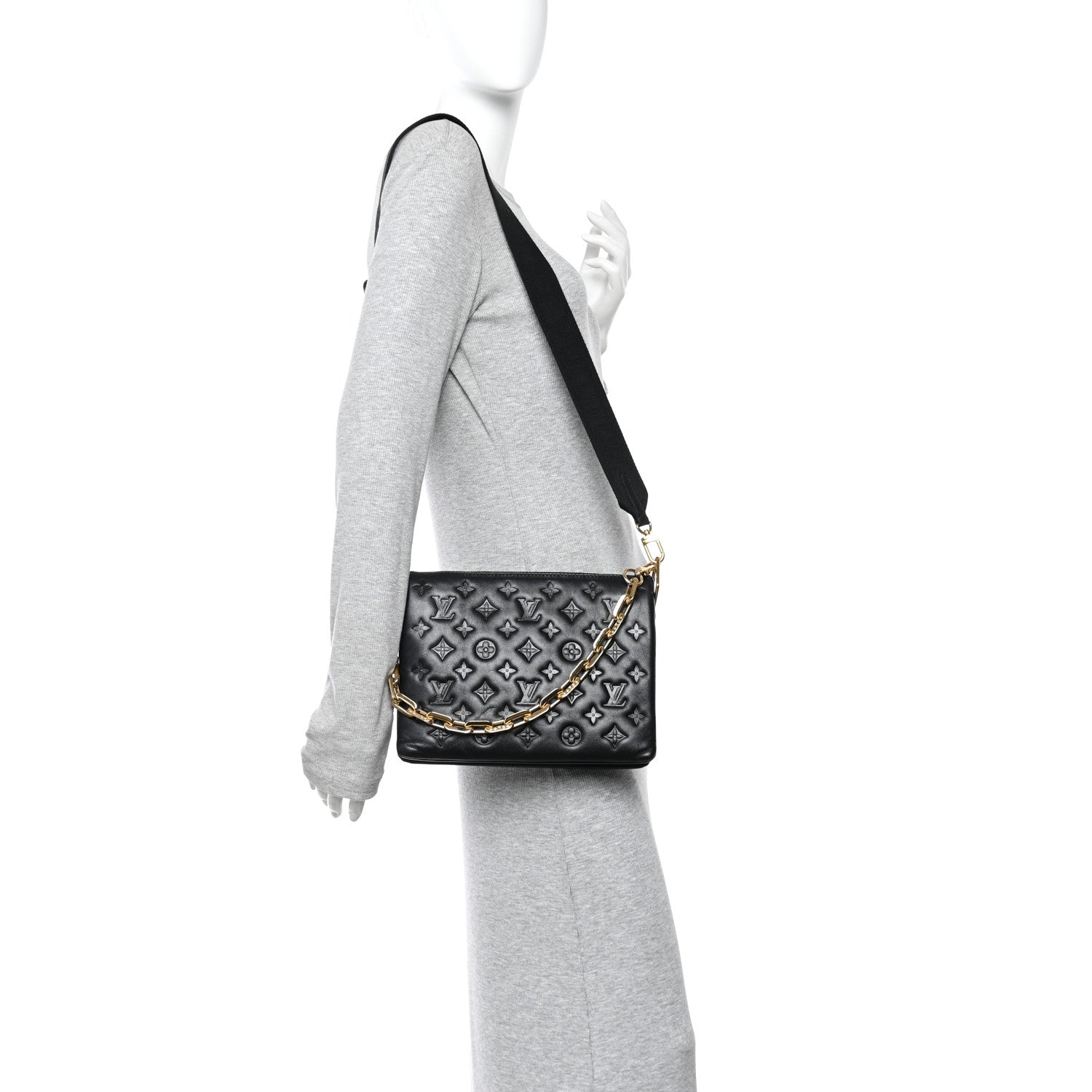 Louis Vuitton Lambskin Embossed Monogram Coussin PM Black