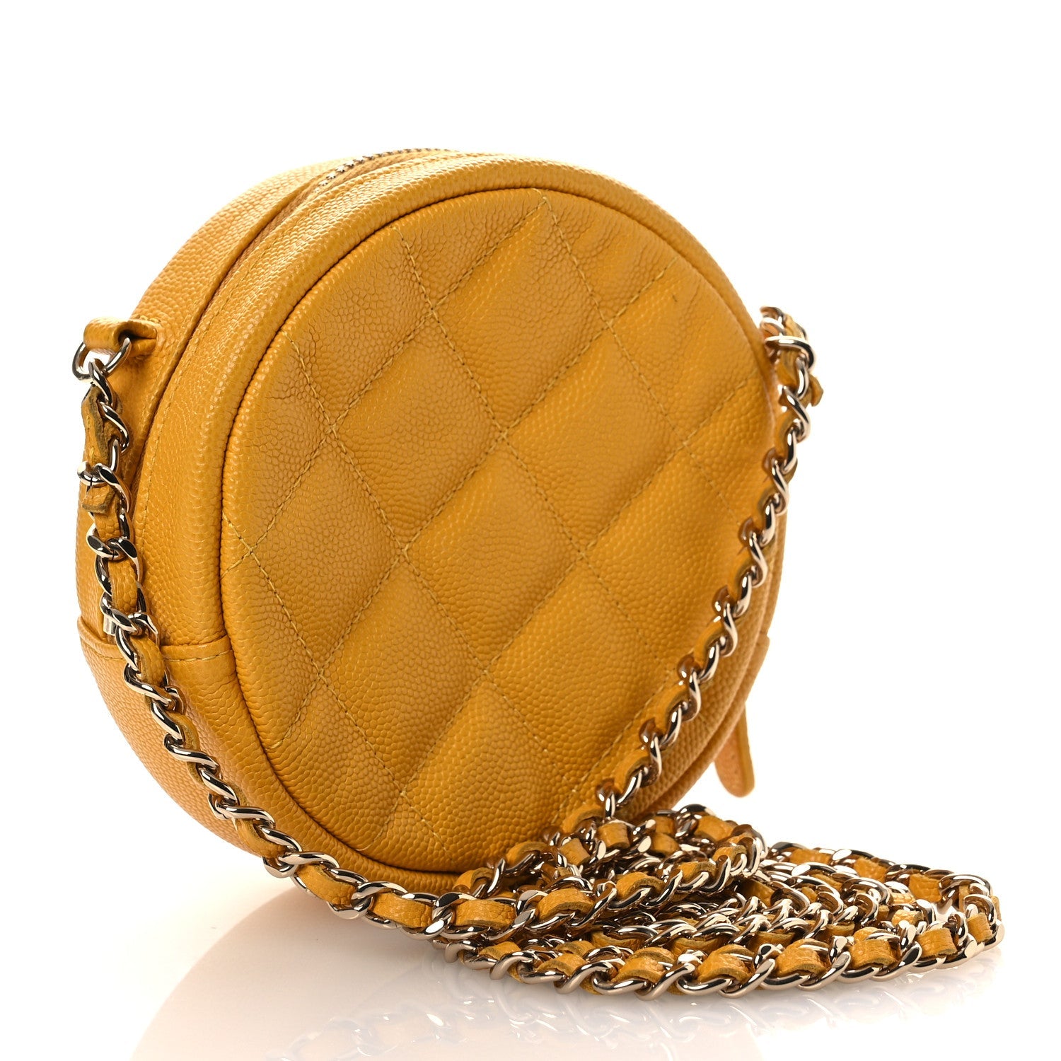Chanel Caviar Quilted Round Clutch With Chain Yellow