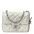 Chanel Metallic Caviar Quilted Mini Square CC Slide Flap Silver