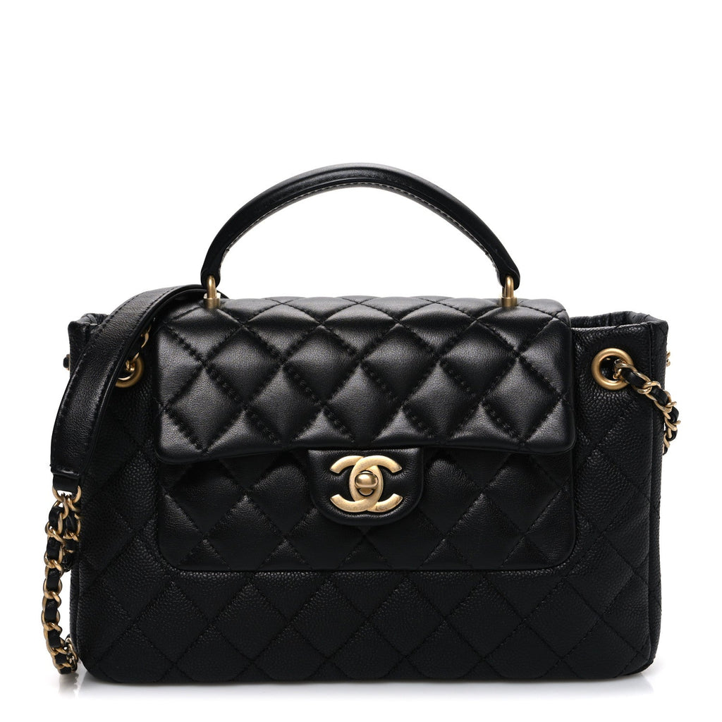 Chanel Caviar Calfskin Quilted Small Top Handle Flap Black