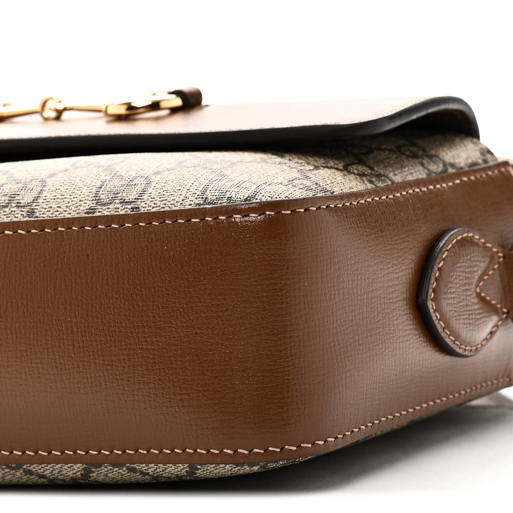 Gucci GG Supreme Monogram Small Horsebit 1955 Shoulder Bag Beige Brown Sugar