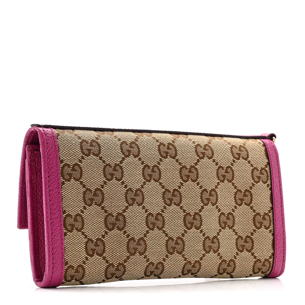 Gucci Calfskin GG Monogram Continental Wallet Beige Fuchsia