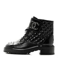 Chanel Shiny Lambskin Quilted Lace Up Combat Boots 38.5 Black