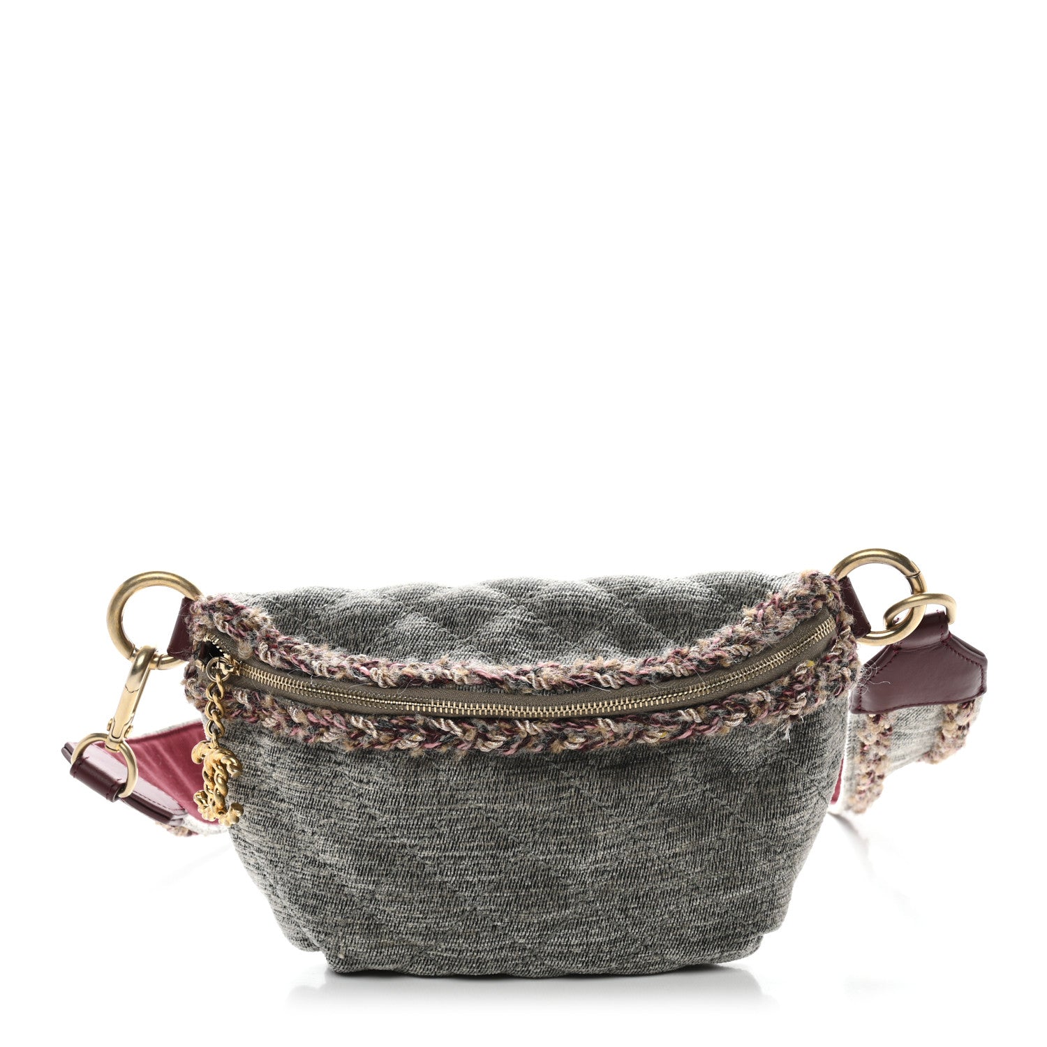 Chanel Wool Velvet Quilted Parisian Stroll Belt Bag Grey